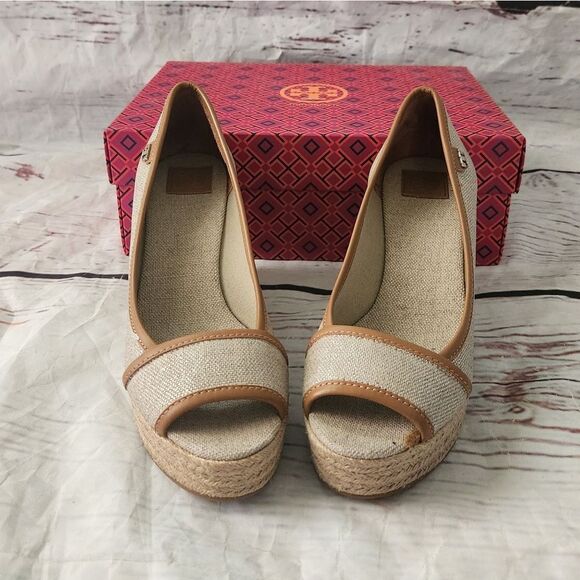Tory Burch Majorca Royal Tan Espadrille Wedge Size 8.5 - Picture 1 of 6